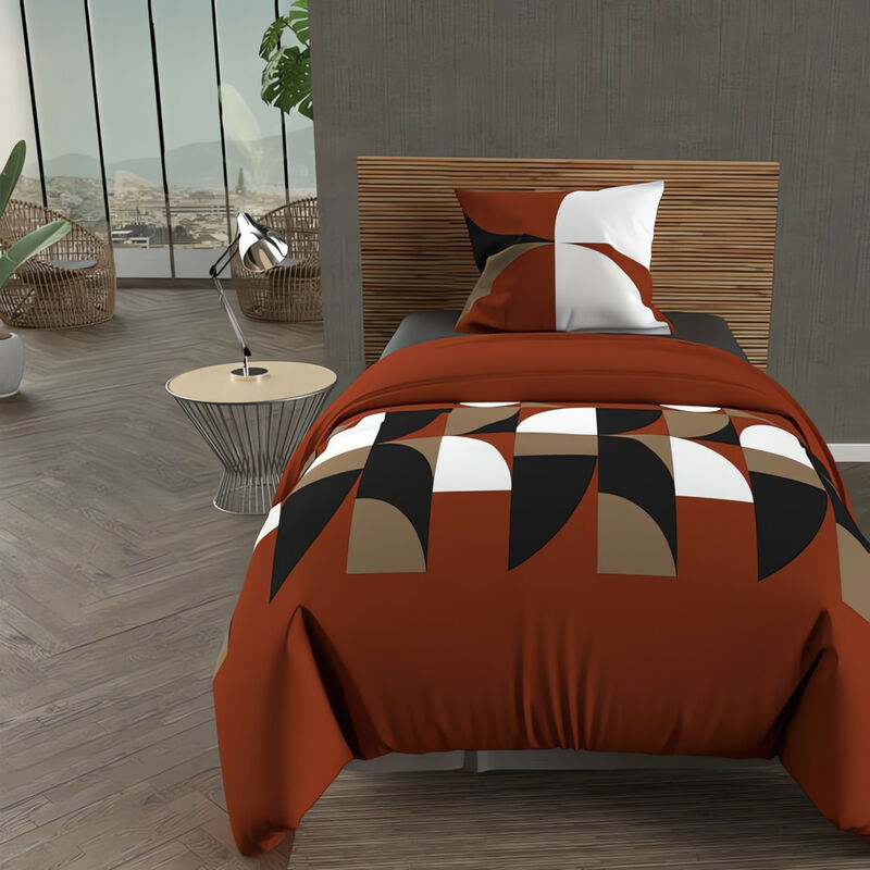 Parure housse de couette microfibre 140X200 cm RETRO rouge, par Intemporel