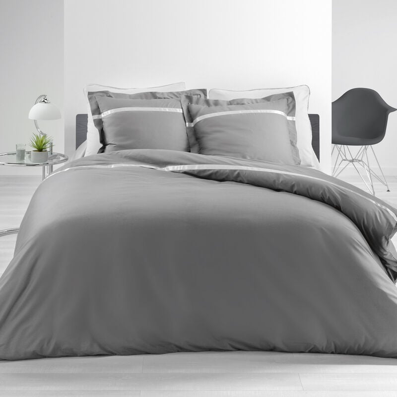 Parure Housse de couette Percale Satine Gris 240x220cm