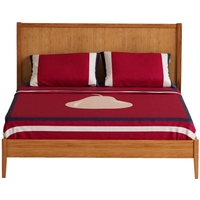 Benetton - Parure lit double 4 pièces plus draps : drap plat (240x290cm avec ourlet simple 5cm) + drap-housse (175x200+rabat 25cm) + 2 taies