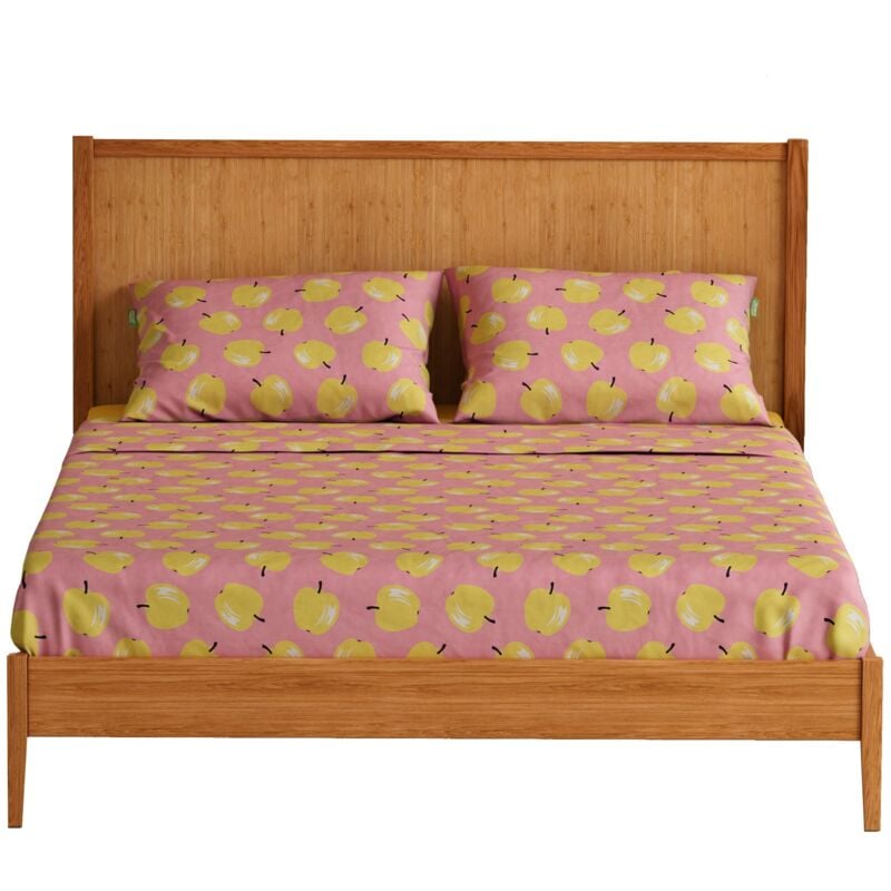 Parure lit double 4 pièces plus draps : drap plat (240x290cm avec ourlet simple 5cm) + drap-housse (175x200+rabat 25cm) + 2 taies d'oreiller (50x80cm