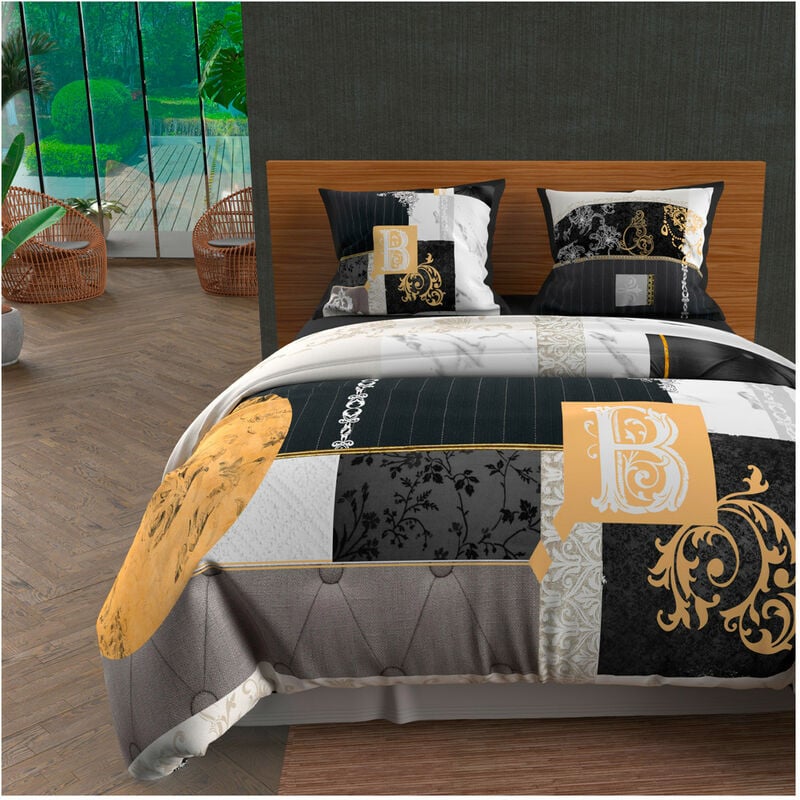 Parure housse de couette dessin placé 240X220 cm william, 100% coton 57 fils/cm2