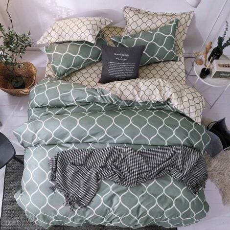 Parures de Lit 200x200cm avec taies d'oreiller,Housse de Couette Polyester,avec Fermeture éclair,Ensemble de Literie,Linge de lit,Microfibre 100%,Style Nordique Adulte Vert foncé