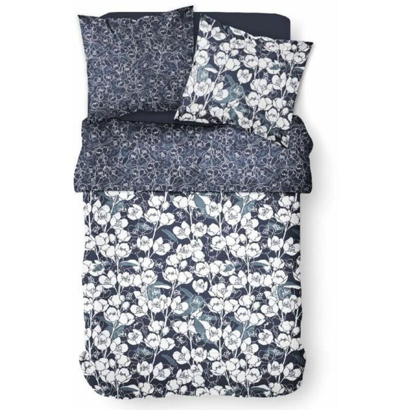 Parure de lit Mawira - 2 personnes - 260 x 240 cm - 100% coton - Bleu marine Motif Floral Today