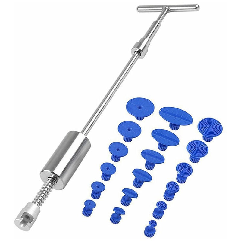 Csparkv - Pas besoin d'extracteur de peinture kit voiture outil de réparation de forme de dent T-pull + 18 tiroir - sliver#blue