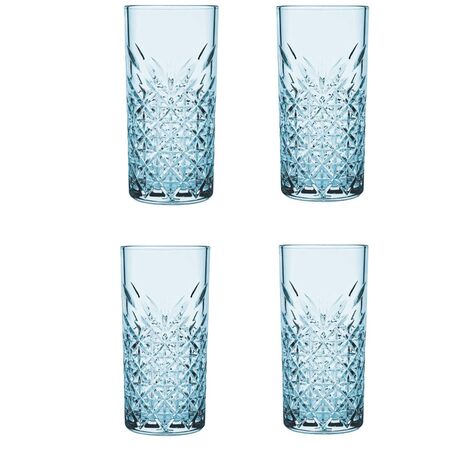 Pasabahce Timeless Trinkgläser Set, Glas blau, Set aus 4 Longdrinkgläsern, für ein 4 Pers. Gedeck, in edler Kristall Optik, geschliffen
