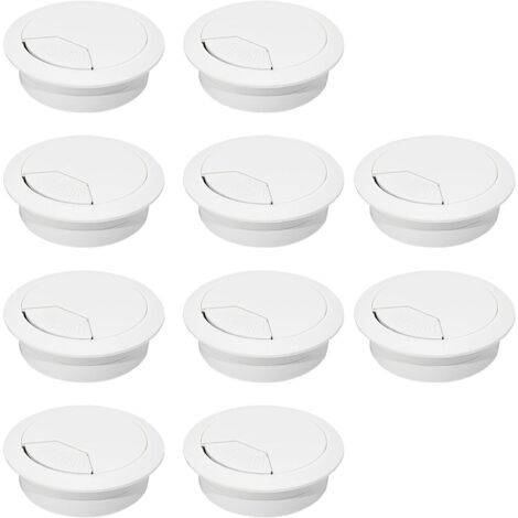 Pasacables de escritorio, cubiertas de cables de plástico ABS, organizadores de cables ajustables y extraíbles – Paquete de 10, 50 mm, blanco