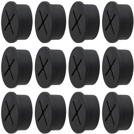Pasacables de oficina, fundas de goma blanda y silicona de 20 mm para escritorios, mesas y otros muebles, color negro (paquete de 12)