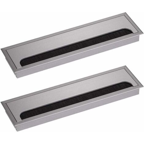 Pasacables rectangular para oficina, 80 x 280 mm, para escritorio, muebles del hogar, cable cuadrado de aluminio anodizado plateado, 2 unidades.