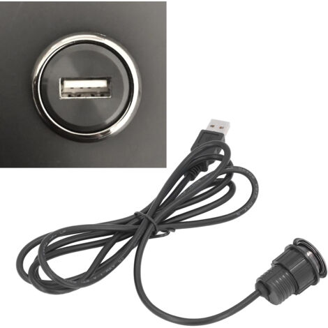 Pasacables USB empotrado: Elemento de carga empotrado fabricado en ABS y aleación de aluminio, diámetro de montaje de 2 cm, cable de 1,5 m de longitud para una conexión segura de smartphones.