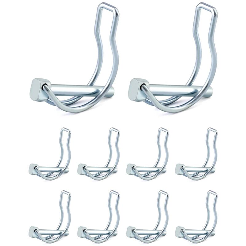Pasador de bloqueo en forma de D de 10 piezas, pasador de seguridad de acero al carbono galvanizado para remolques de césped de jardín - 6 x 45 mm