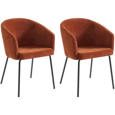 Pascal Morabito – Lot de 2 chaises avec accoudoirs en tissu polyester – Piètement métal noir – Couleur terracotta – Confort optimal pour intérieur
