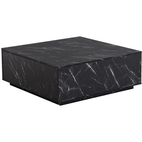 Pascal Morabito – Table basse fixe 90x90cm avec 2 tiroirs en MDF – Effet marbre noir – Tiroir coulissant push to open – Charge 75kg