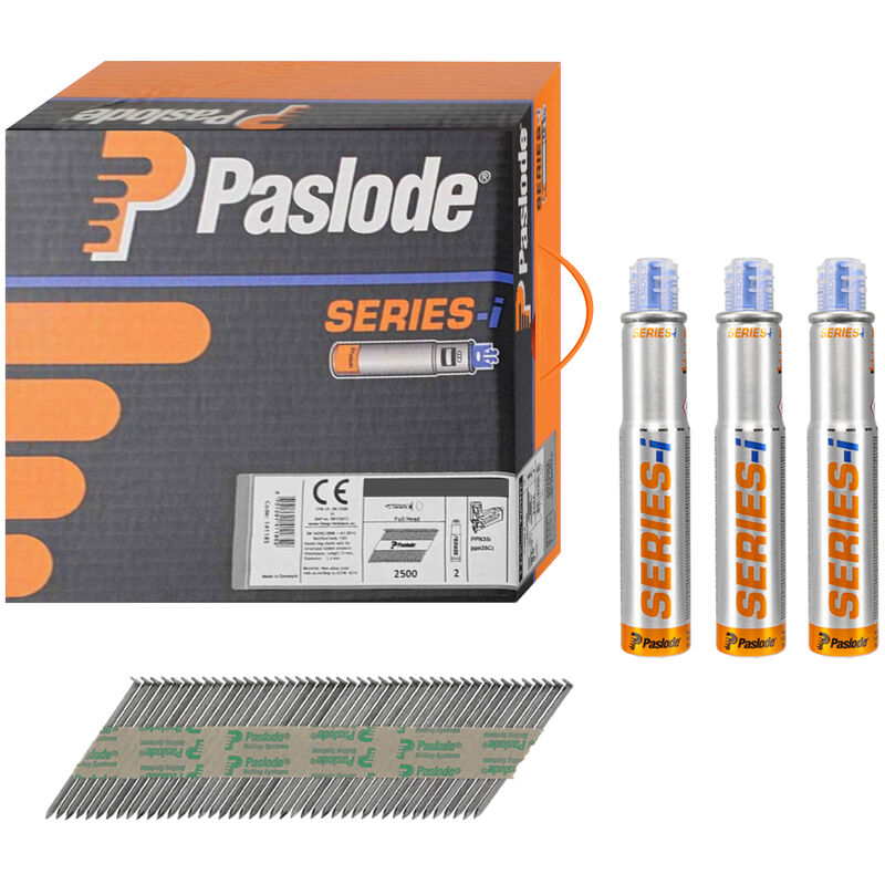 Paslode IM360Ci 2.8 x 63mm Ring Bright Framing Nails (3300 Box + 3 Fuel Cells)