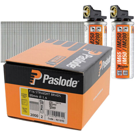 Paslode 25mm IM65 Stainless Steel Straight Brads 2000 2 x Fuel Cells PAS921593
