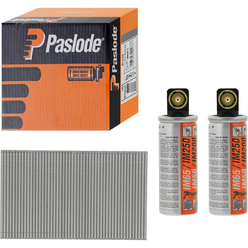 Paslode F16 x 16mm Straight Brad Electro Galvanised Nails (IM65 / IM250) 2000 Box + 2 Fuel Cells