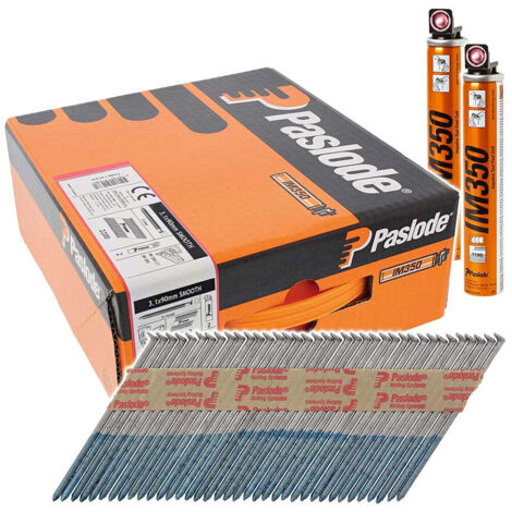Paslode IM350+ Nails & Fuel Cells Trade Pack Plain Shank Hot Dipped Galvanised - 3.1 x 90/2CFC