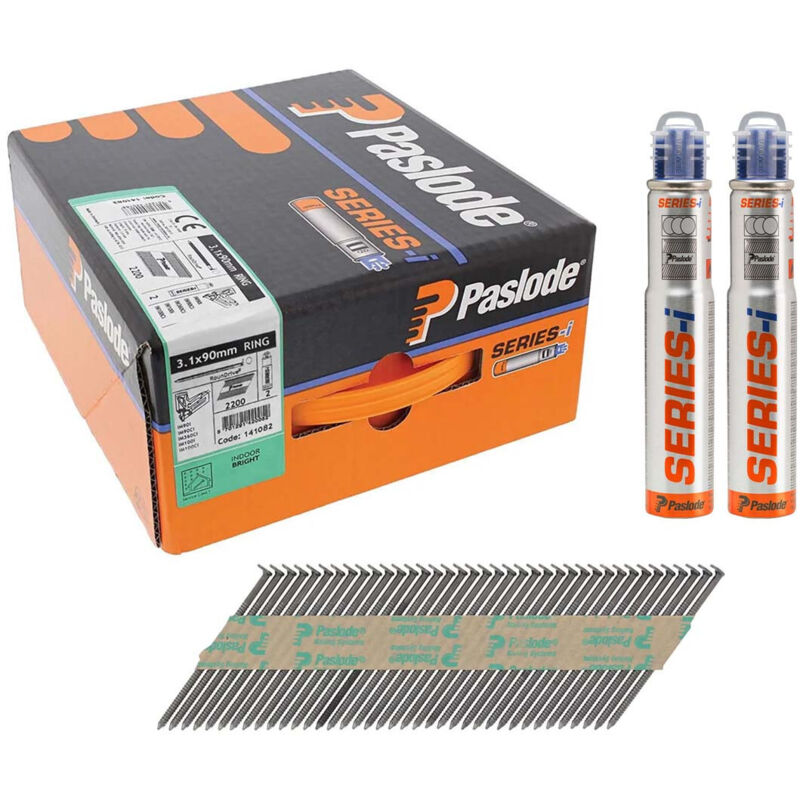 Paslode - IM360Ci Nails & Fuel Cells Trade Pack Ring Shank Bright - 3.1 x 90/2CFC