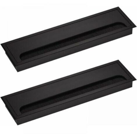 Passacavi rettangolare 80 x 200 mm per scrivanie integrate, organizer per cavi per mobili, 2 x nero