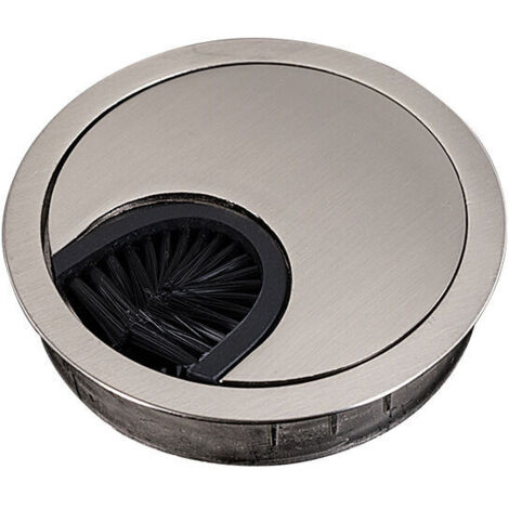 Passage de câble avec brosse pour bureau, table & plan de travail - Passe-câble/passage de câble/passe-fil Design chrome, Diamètre 60 mm, Matériau métal