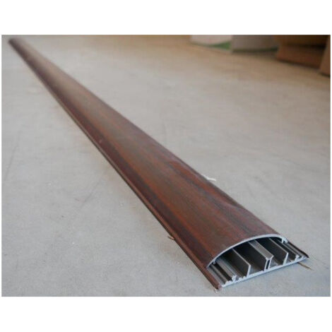 Passage de plancher 90x20mm bois acajou adhésif – Couvercle arrondi – 4 compartiments pour câbles – Vente au mètre linéaire – Protec