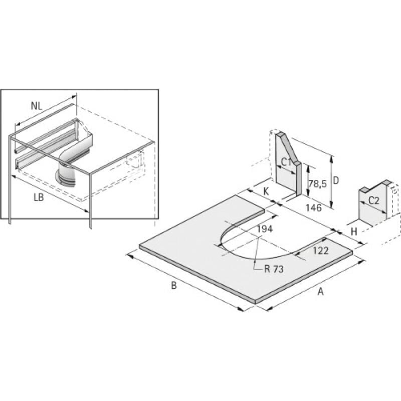 Hettich - Bordure arrondie pour découpe du siphon - blanc - hauteur 67 mm - en acier