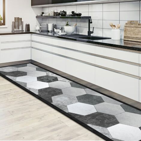 passatoia in vinile "runner" fantasia "grey exagons", 240x50 cm