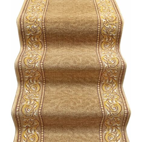 Passatoia Scala Bordata Ingresso Corridoio Tappeto Cucina Gradini 100% Made In Italy Stile Barocco Beige - 67x180 cm