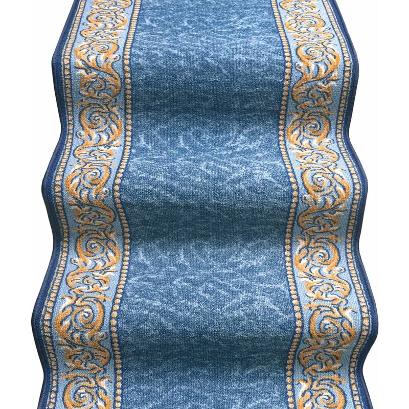 Emmevi Mv S.p.a. - Coureur d'escalier Antidérapant Bordé Entrée Couloir Pas Cuisine Style Baroque Bleu - 67x180 cm
