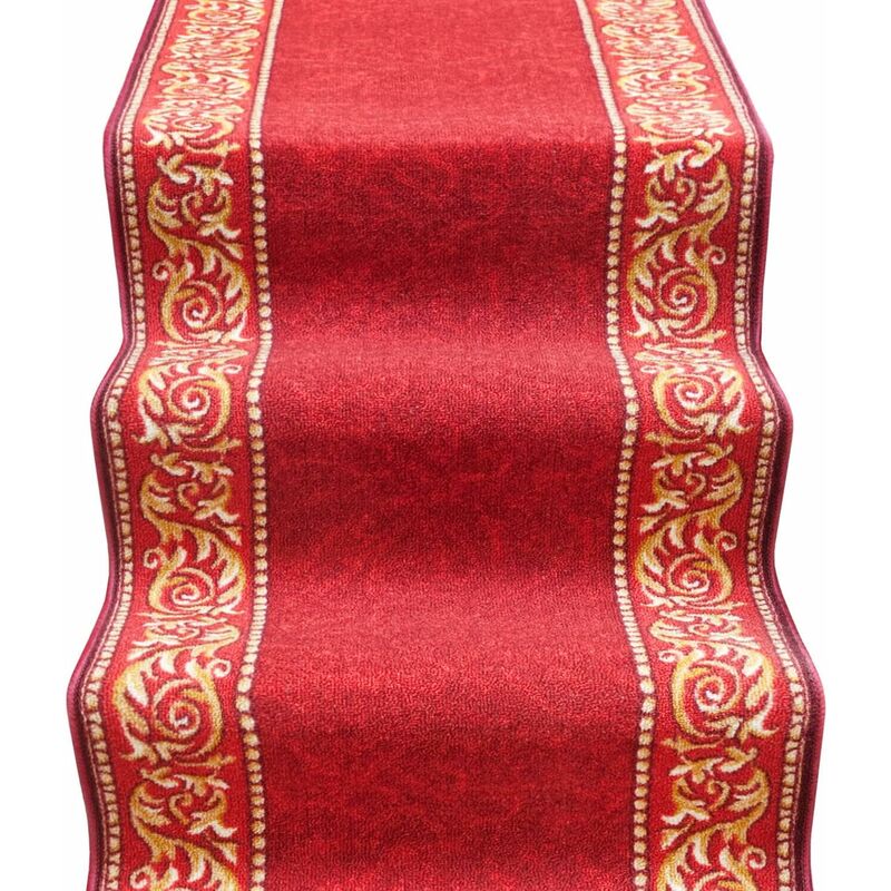 Coureur d'escalier Antidérapant Bordé Entrée Couloir Pas Cuisine Style Baroque Bordeaux - 67x950 cm