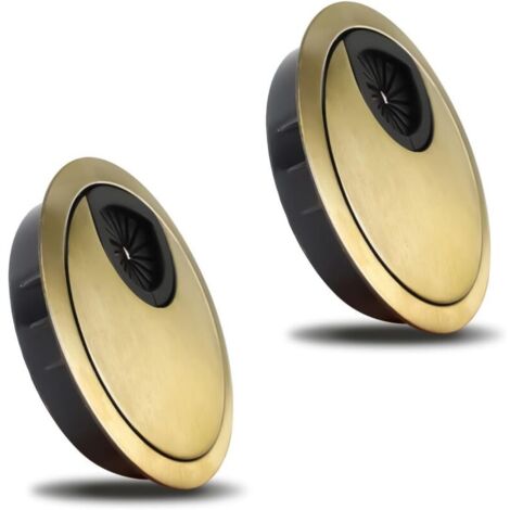 Passe-câble de 60 mm, lot de 2 passe-câbles métalliques pour bureau, couleur bronze, protection contre la rouille et la corrosion, pour bureaux et plans de travail.