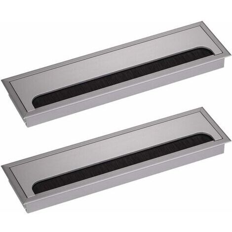 Passe-câble de bureau rectangulaire 80 x 280 mm passe-câble pour table de bureau meubles de maison carré anodisé argent aluminium câble 2 pièces