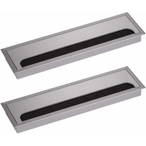 Passe-câble de bureau rectangulaire 80 x 280 mm passe-câble pour table de bureau meubles de maison carré anodisé argent aluminium câble 2 pièces