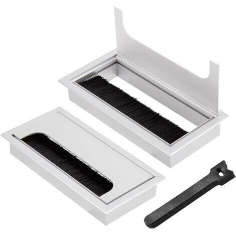 Passe-câble encastrable 160x80mm avec joint brosse – Lot de 2 pièces en aluminium – Organisateur de câbles pour bureau – 10 serre-câbles inclus