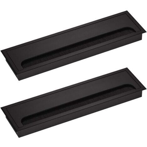 Passe-Câble pour Bureau Rectangulaire 80x 275mm Passe-Câble Presse-étoupe pour Table de Bureau Meubles de Maison CABLE Aluminium Noir Anodisé Carré 2 Pièces