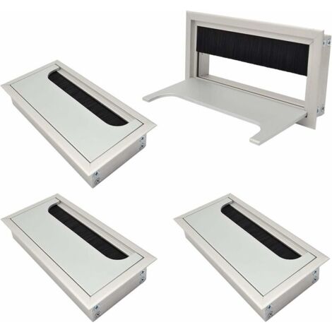 Passe-câble　Couvercle Passe Câbles Fil Carrée 80x 160mm pour Encastrer sur Table de Bureau Organisateur de Cables pour Meuble Aluminium Argent Anodisé Passage de Câble Cache-Câble Lot de 4