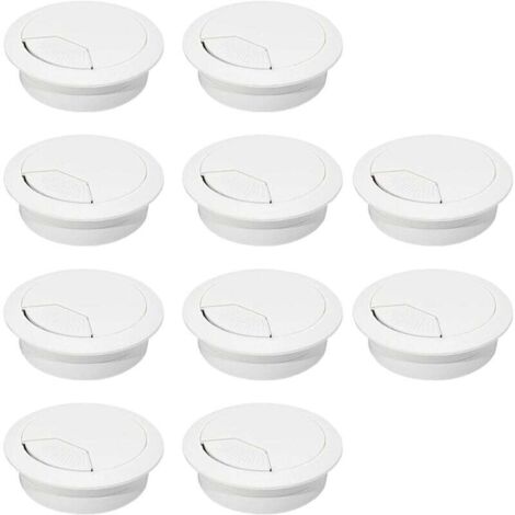 Passe-câbles de bureau, cache-câbles en plastique ABS, organiseurs de câbles réglables et amovibles – Lot de 10, 60 mm, blanc