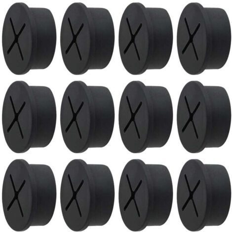 Passe-câbles de bureau, manchons en caoutchouc souple et silicone de 25 mm pour bureaux, tables et autres meubles, noir (lot de 12)
