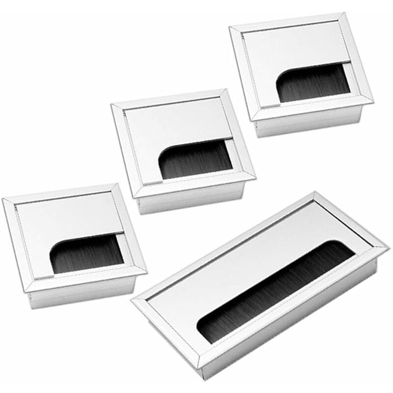 Passe-câbles de bureau passe-câbles en métal sortie de câble carrée avec brosses, 3 pièces 80 80mm + 1 pièce 160 80mm Fei Yu