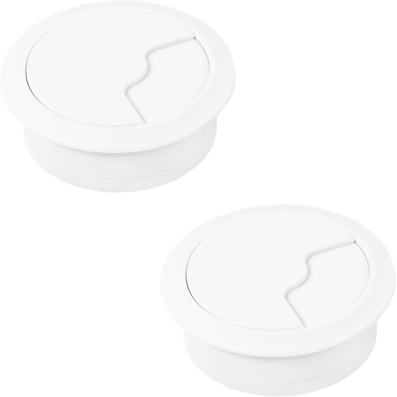 Passe-câbles encastrée pour bureau et plan de travail. Compatible avec les câbles USB, l'alimentation, l'unité centrale et l'écran. En PVC. Diamètre