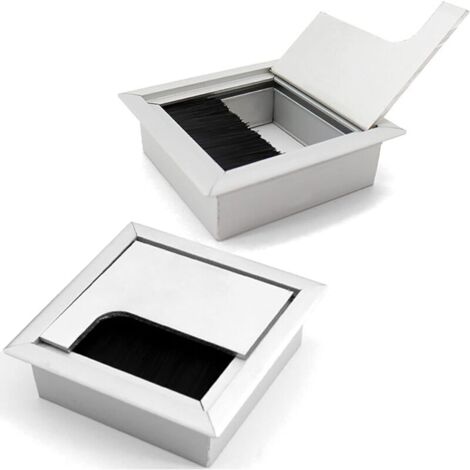 Passe-câbles Passe-câbles Passe-câbles pour bureau Gestion des câbles Bureau avec joint à brosse – Lot de 2 boîtes de 80 x 80 mm en alliage d'aluminium pour bureau/bureau/plans de travail