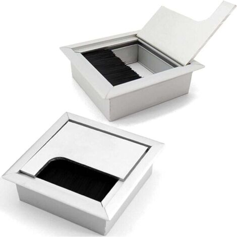 Passe-câbles Passe-câbles Passe-câbles pour bureau Gestion des câbles Bureau avec joint à brosse – Lot de 2 boîtes de 80 x 80 mm en alliage d'aluminium pour bureau/bureau/plans de travail