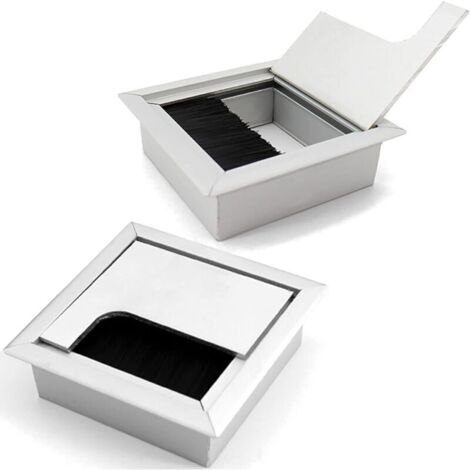 Passe-câbles Passe-câbles Passe-câbles pour bureau Gestion des câbles Bureau avec joint à brosse – Lot de 2 boîtes de 80 x 80 mm en alliage d'aluminium pour bureau/bureau/plans de travail