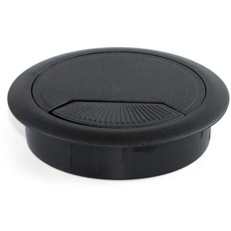 Passe-câbles rond encastrable de Ø60mm pour table de bureau, plastique, noir, Lot de 20
