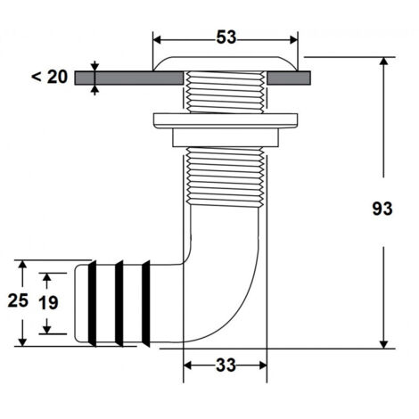 Passe coque plastique coudé 90° - NUOVA RADE - diam 25 mm