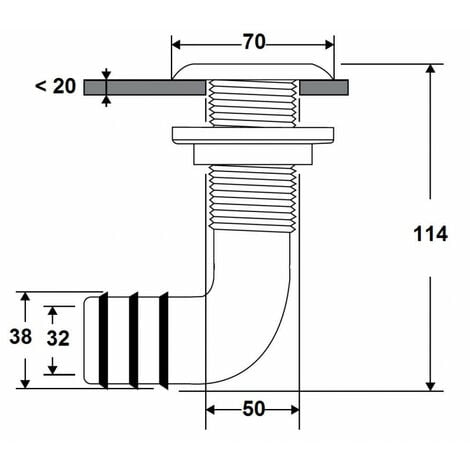 Passe coque plastique coudé 90° - NUOVA RADE - diam 38 mm