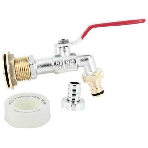 Passe paroi laiton mâle 1'' - femelle 3/4'' avec robinet laiton chromé + nez 20x27