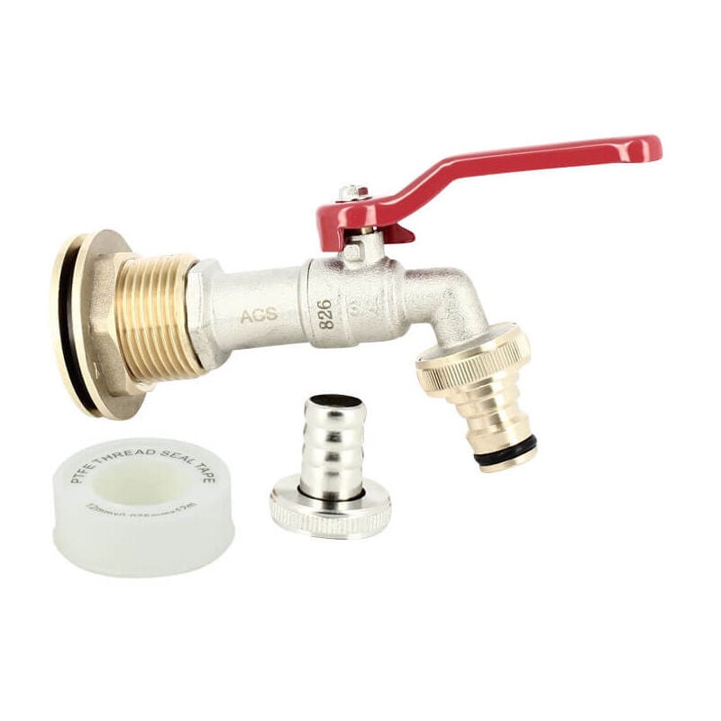Passe paroi laiton mâle 1'' - femelle 3/4'' avec robinet eco + nez 20x27