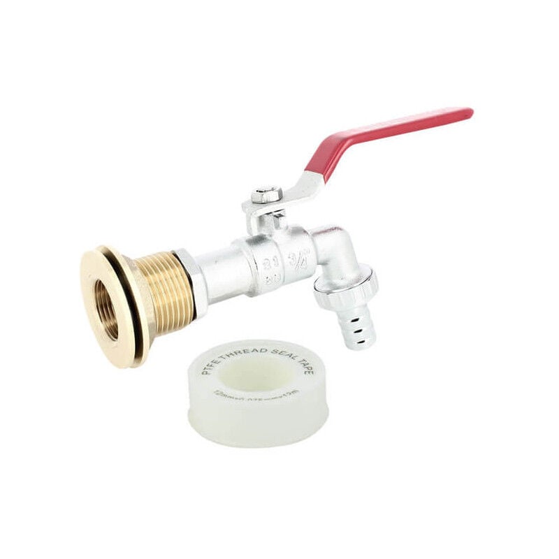 Passe paroi laiton mâle 1'' - femelle 3/4'' avec robinet laiton chromé