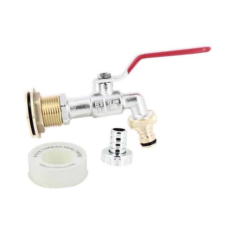 Multicuves - Passe paroi laiton mâle 1'' - femelle 3/4'' avec robinet laiton chromé + nez 20x27