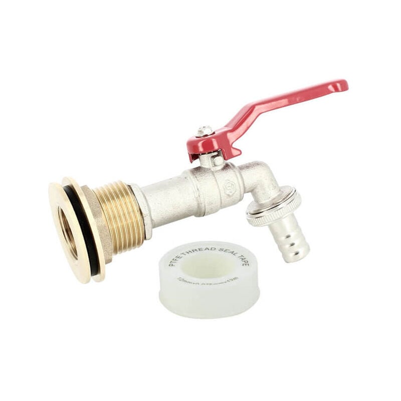 Passe paroi laiton mâle 1'' - femelle 3/4'' avec robinet laiton eco